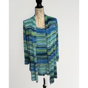 Black Label Evan Picone Size Large Blue Green Top with Attached Jacket Layered